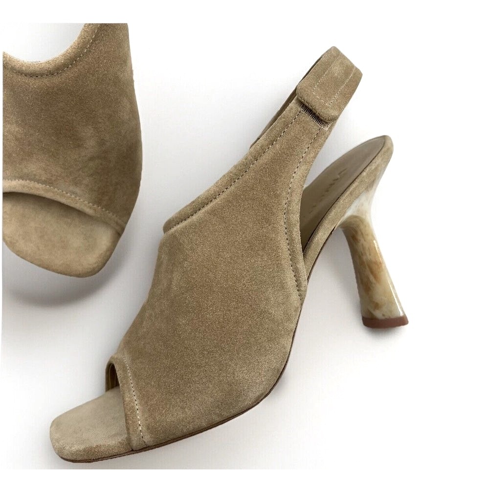 Vince Quest Heels Women 7 Suede Leather Dune Padded Square Toe Slingback‎ Peep